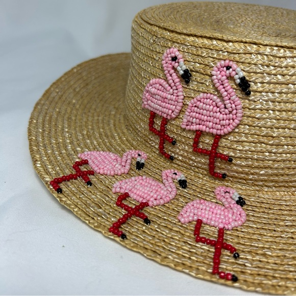 Caren Lola pink Flamingo Beaded Star Round Hat NWT - Picture 5 of 7
